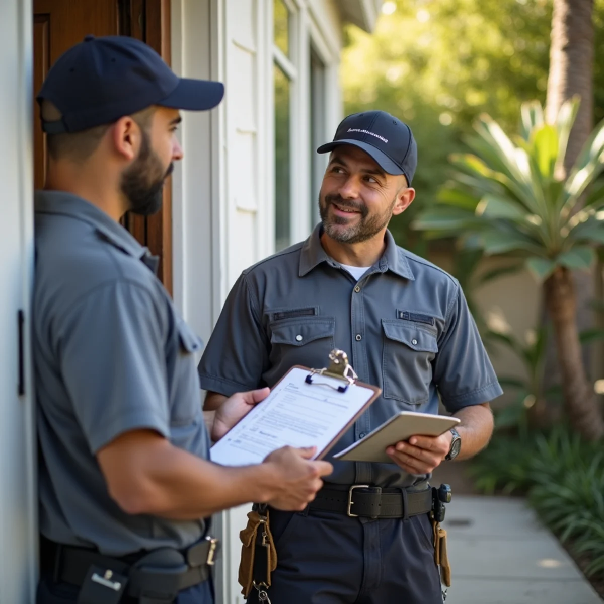Licensed HVAC technician reviewing a written quote with a homeowner in Poway, CA