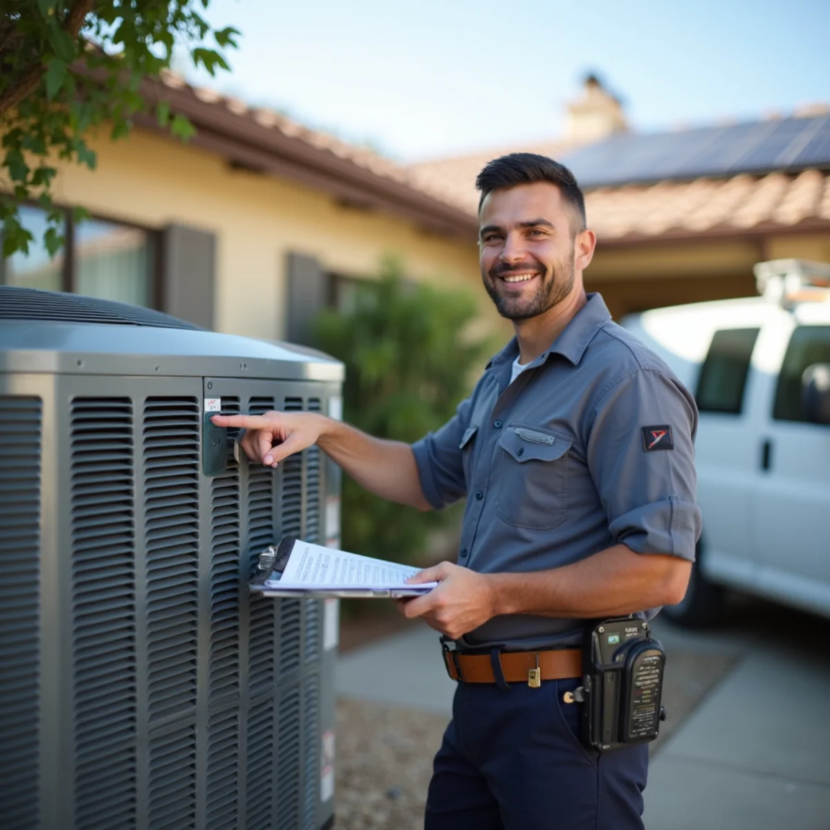 High-efficiency heat pump installed at a Poway, CA home that may qualify for rebates