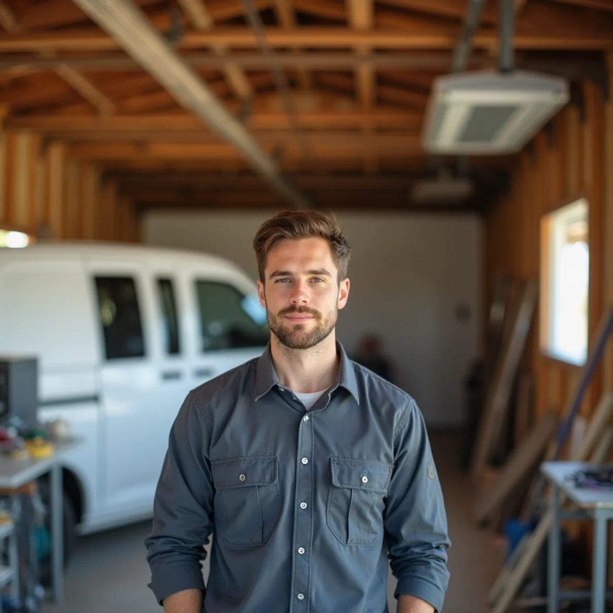 Ductless mini-split head mounted in a Poway barn workshop conversion