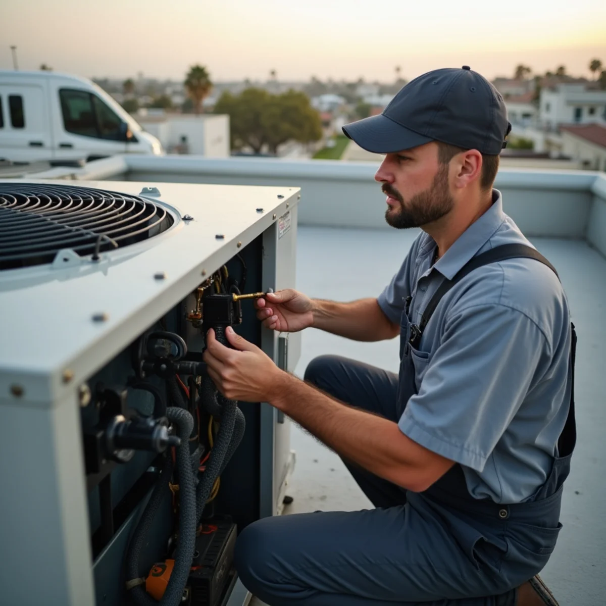 HVAC Poway CA technician performing commercial hvac services at a Poway, CA home