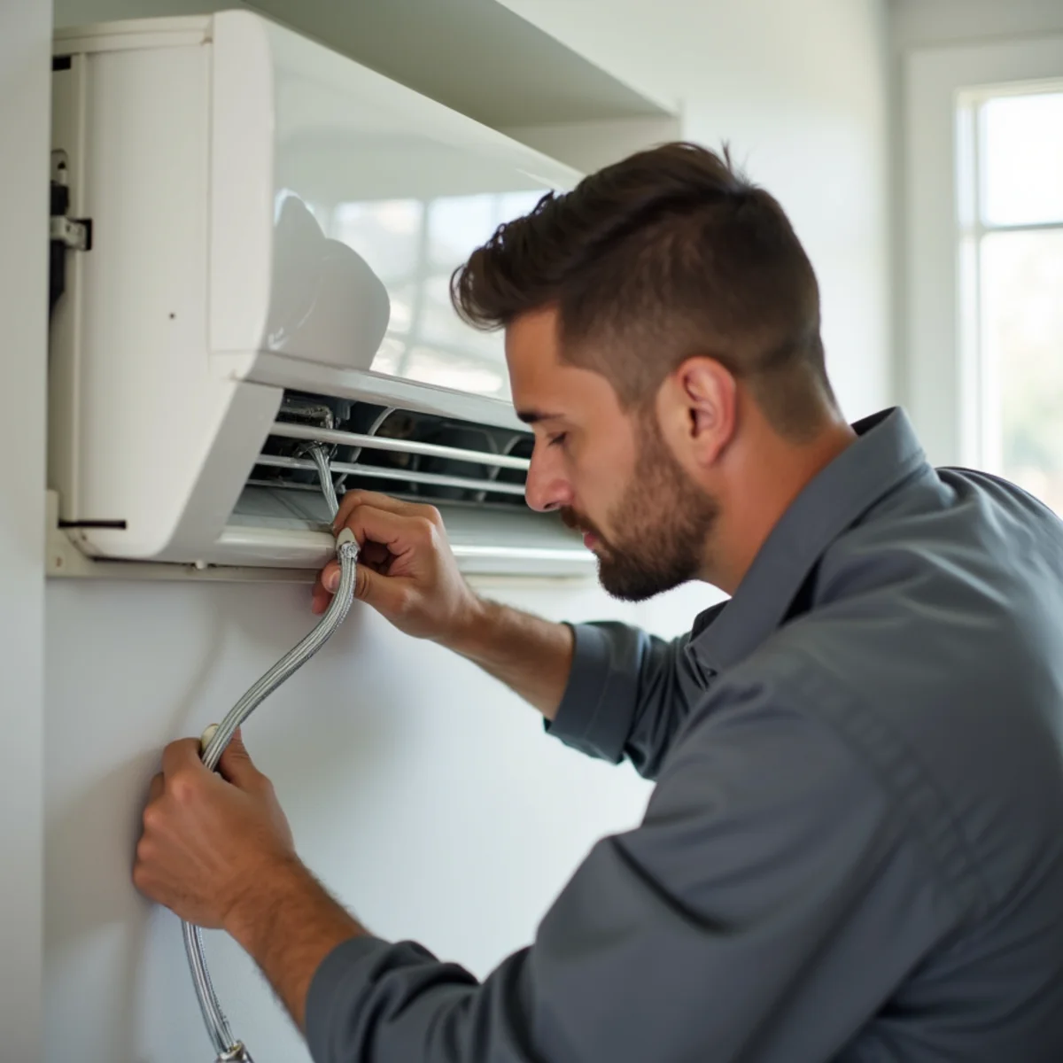 HVAC Poway CA technician performing ductless mini-split systems at a Poway, CA home