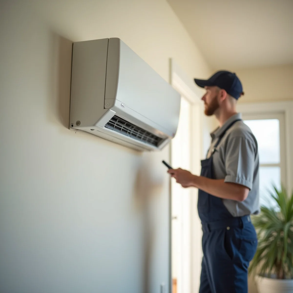 Close-up detail of ductless mini-split systems work by HVAC Poway CA in Poway, CA