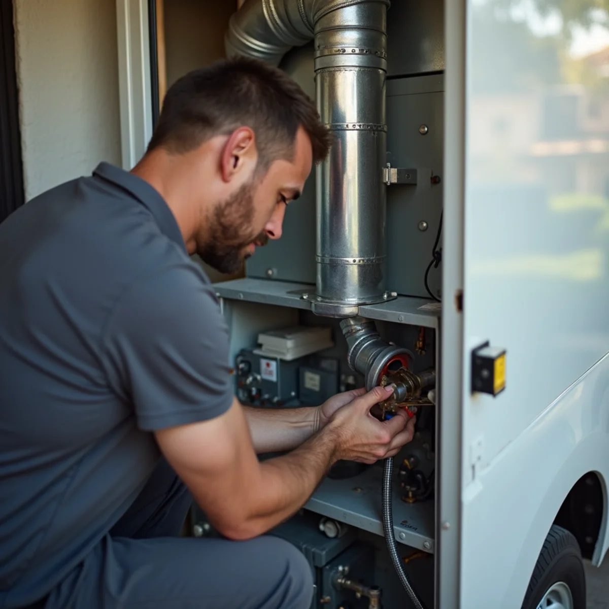 HVAC Poway CA technician performing furnace installation & replacement at a Poway, CA home
