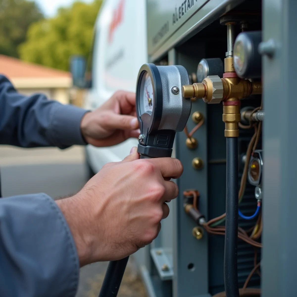 HVAC Poway CA technician performing heat pump installation & repair at a Poway, CA home