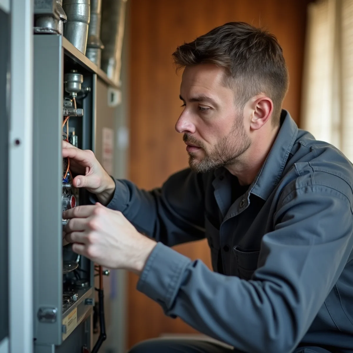 HVAC Poway CA technician performing heating repair at a Poway, CA home