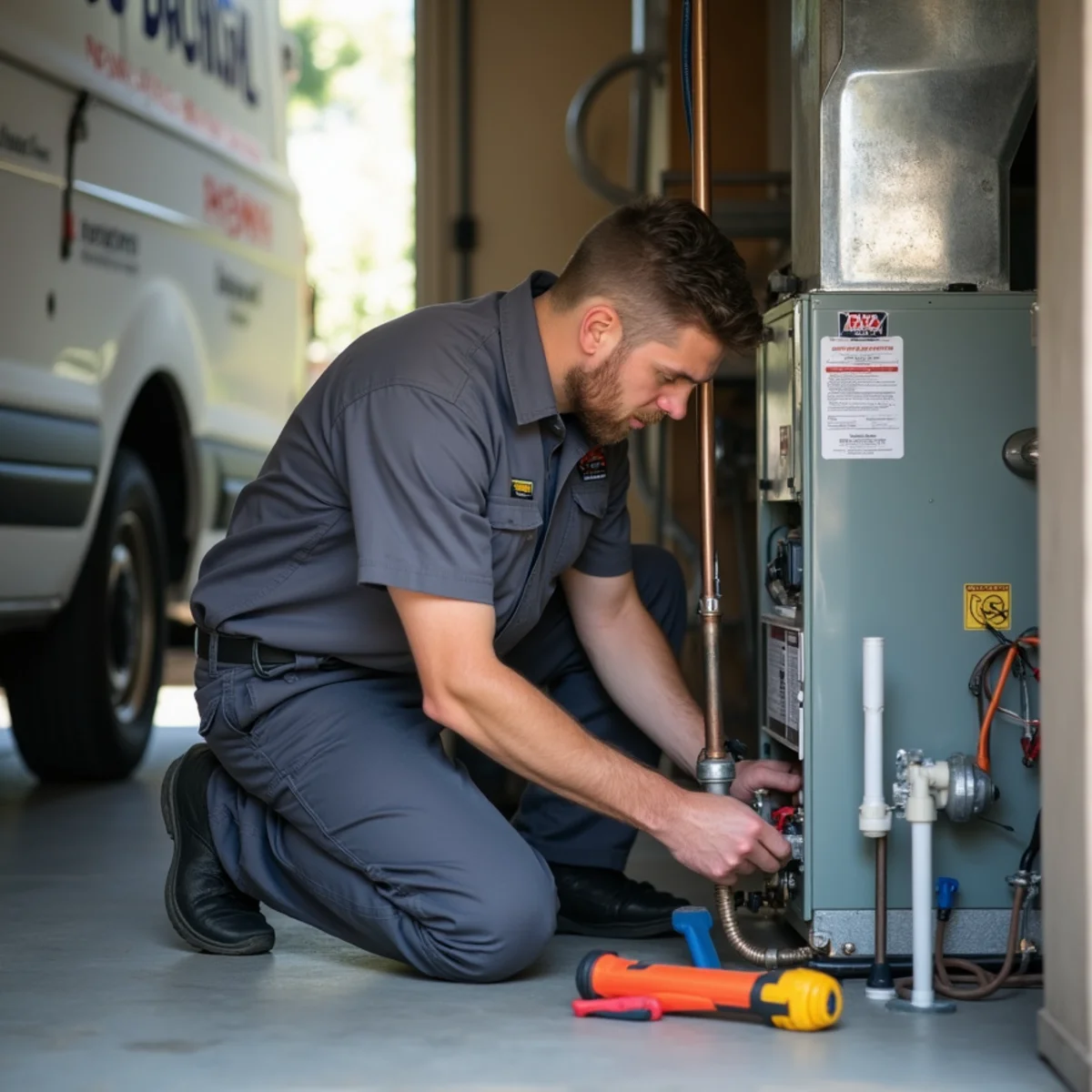 Close-up detail of heating repair work by HVAC Poway CA in Poway, CA