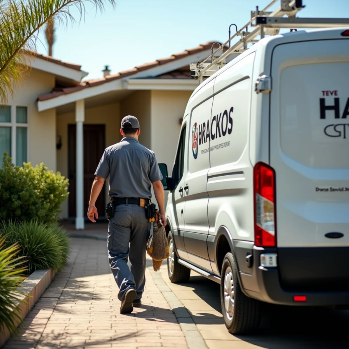 HVAC Poway CA technician and service van at a Poway, CA home