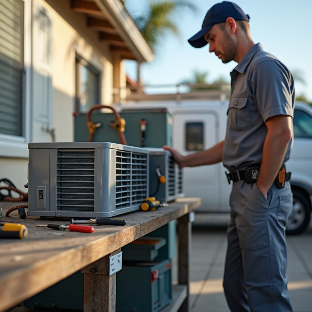 Close-up detail of garage, barn & outbuilding mini-splits work by HVAC Poway CA in Poway, CA