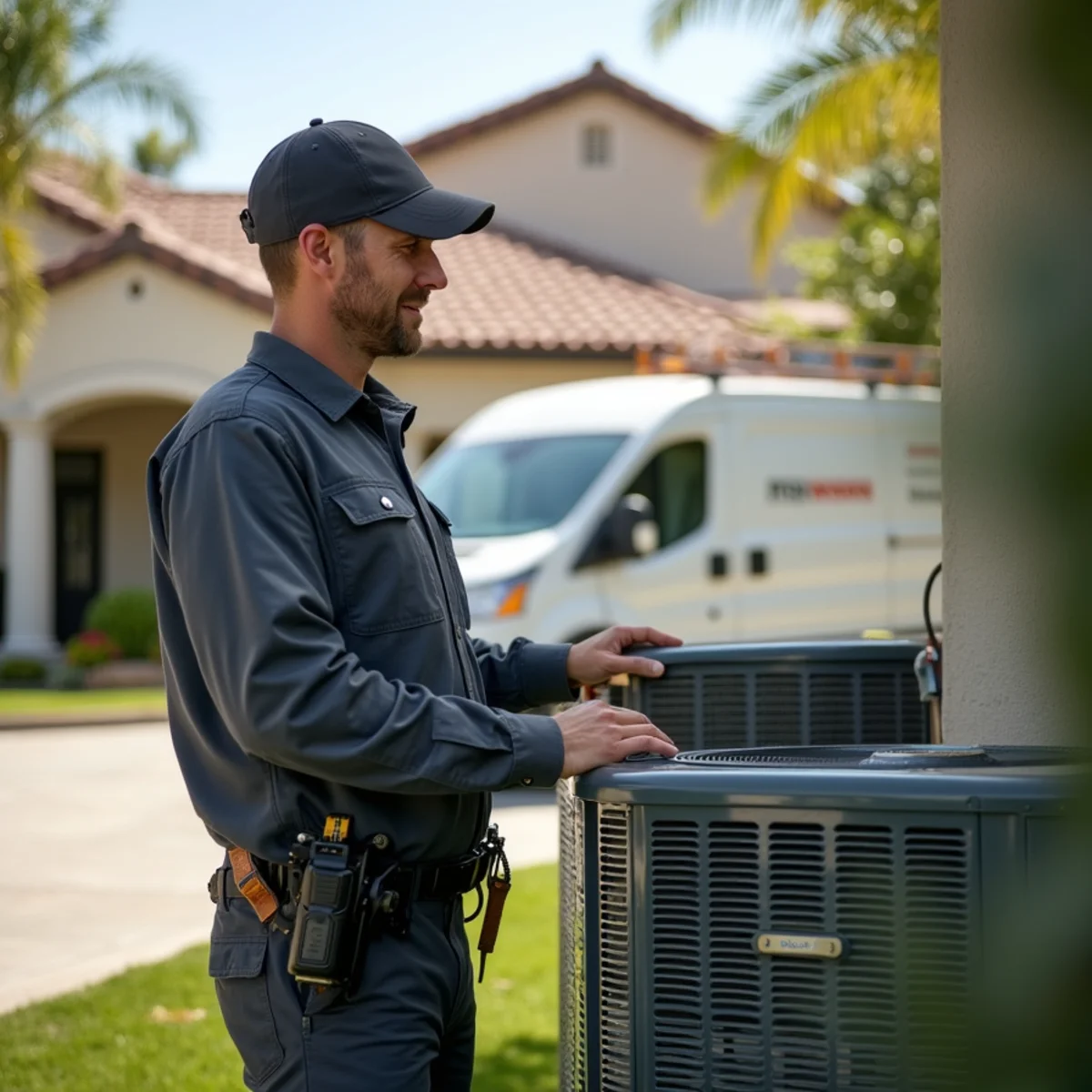HVAC Poway CA technician completing an HVAC job at a Bridlewood Country Estates, CA home