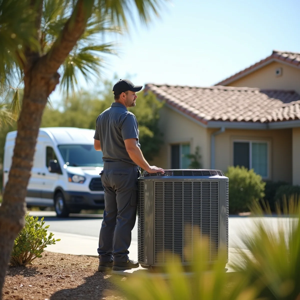 HVAC Poway CA technician completing an HVAC job at a High Valley, CA home