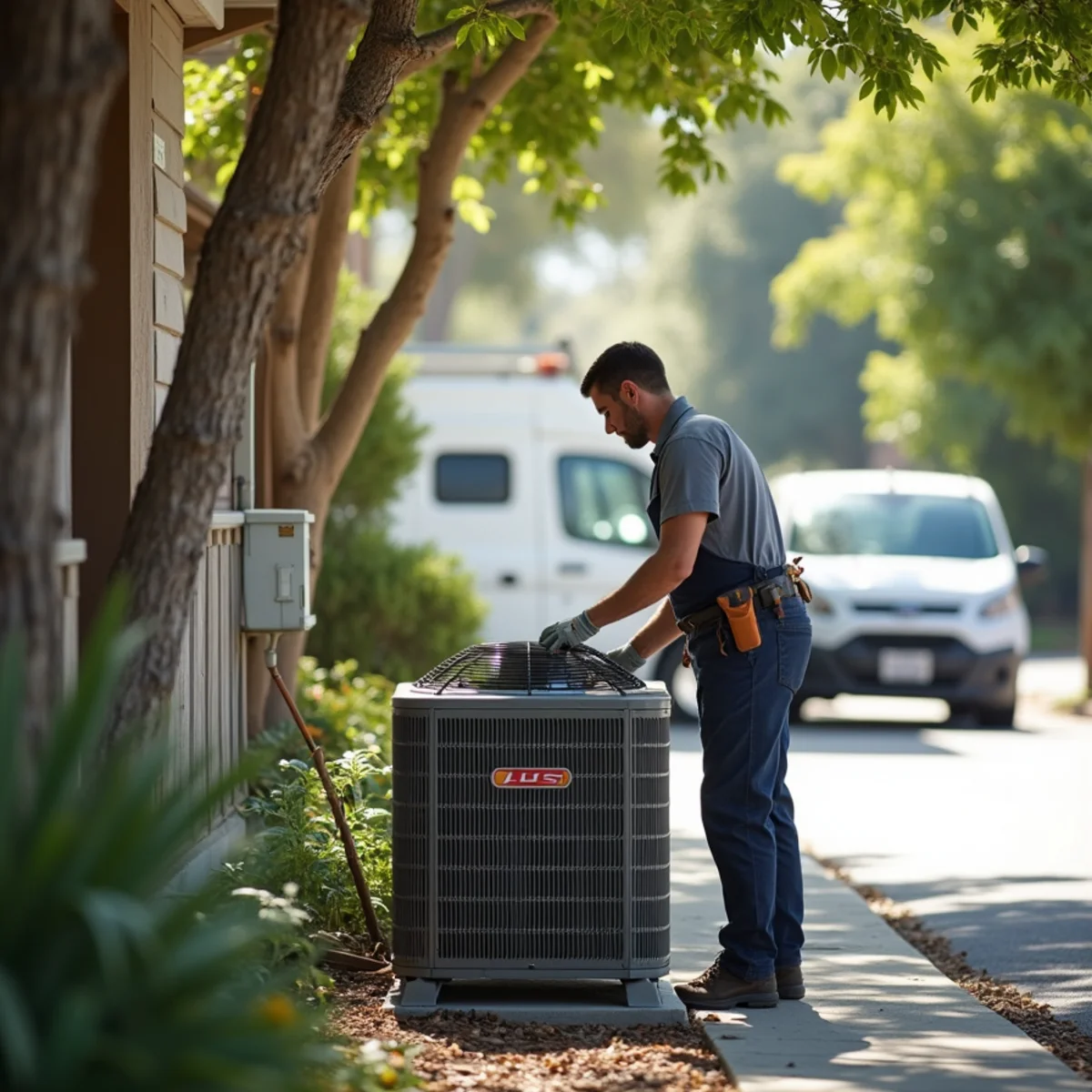 HVAC Poway CA technician completing an HVAC job at a Old Poway, CA home