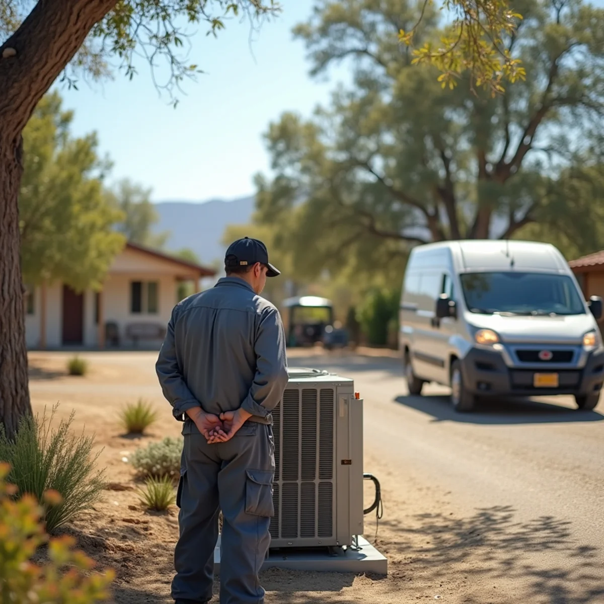HVAC Poway CA technician completing an HVAC job at a Rancho Arbolitos, CA home
