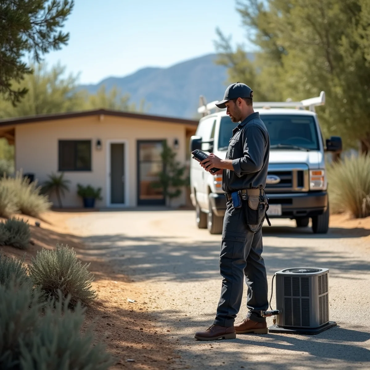 HVAC Poway CA technician completing an HVAC job at a Twin Peaks Road Corridor, CA home