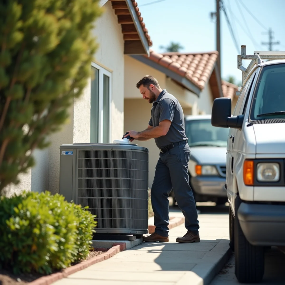 HVAC Poway CA technician completing an HVAC job at a Vineland Hills, CA home