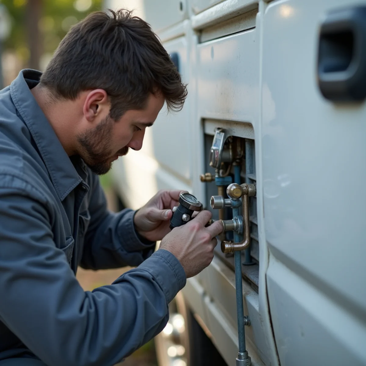 HVAC Poway CA technician performing refrigerant leak repair & recharge at a Poway, CA home