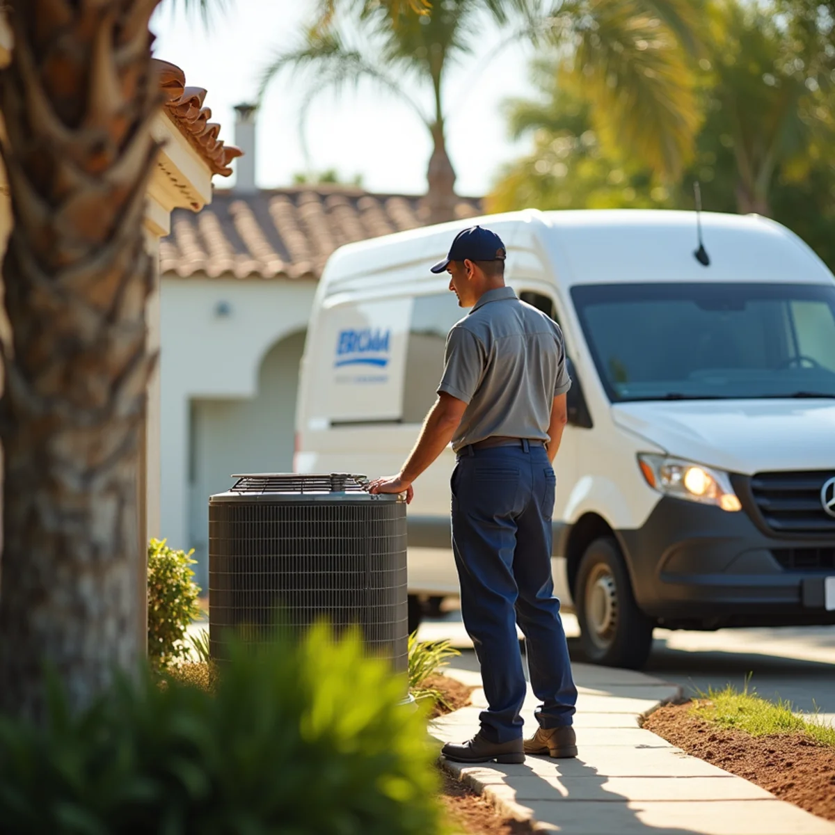 HVAC Poway CA technician completing an HVAC job at a Carlsbad, CA home