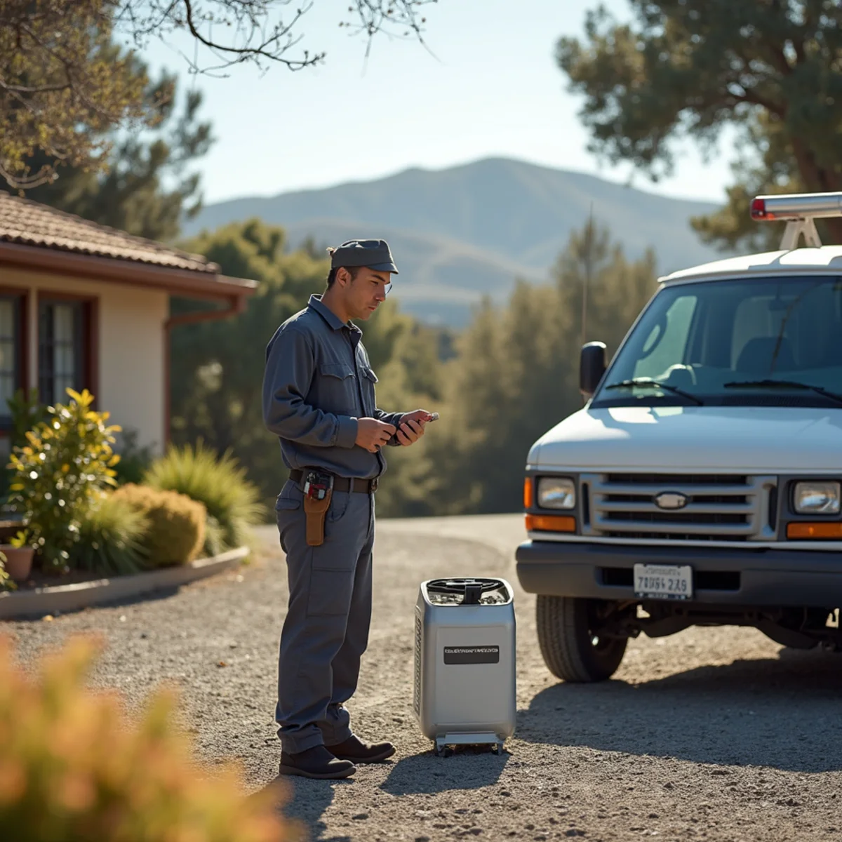 HVAC Poway CA technician completing an HVAC job at a Carmel Mountain Ranch, CA home