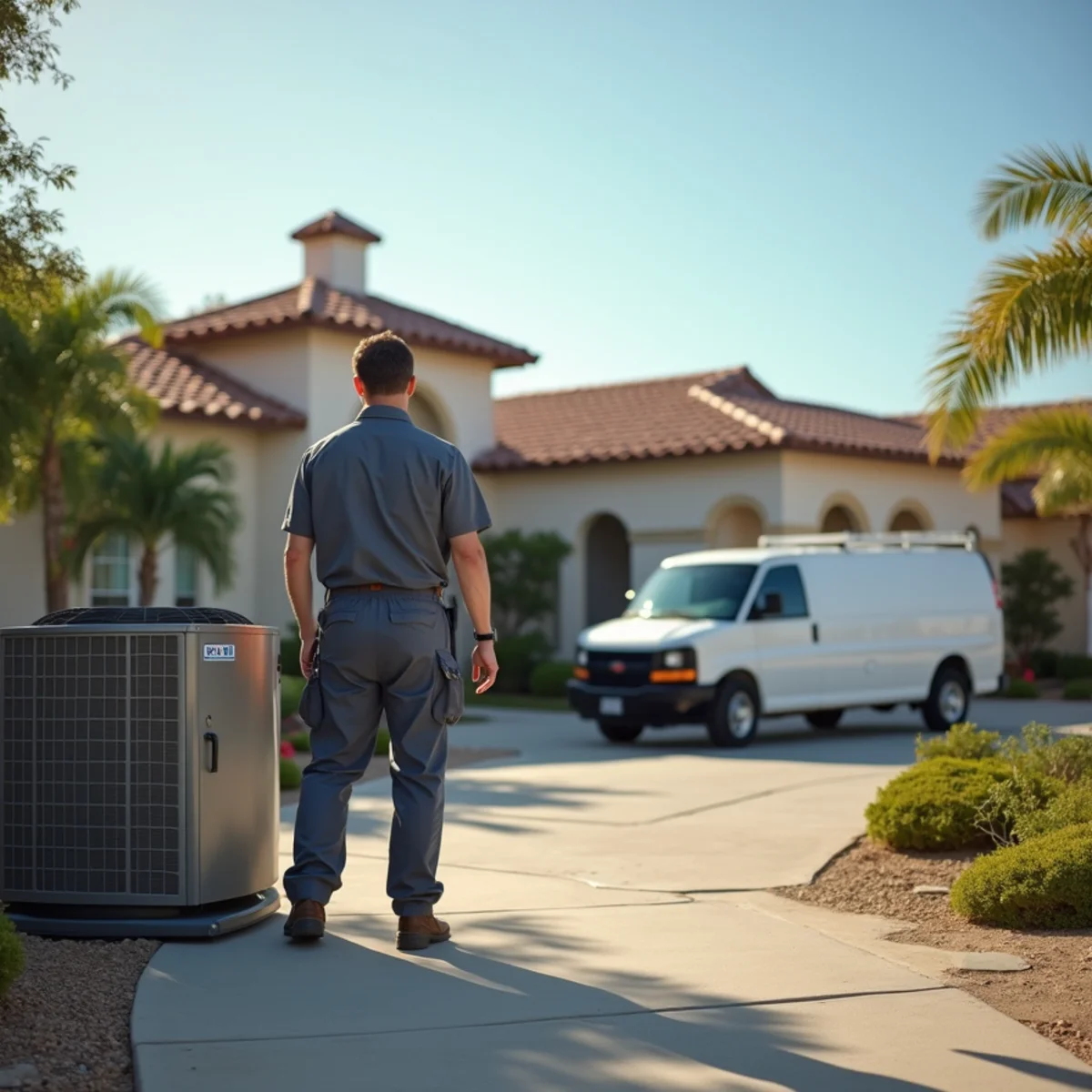 HVAC Poway CA technician completing an HVAC job at a Del Dios / Lake Hodges, CA home