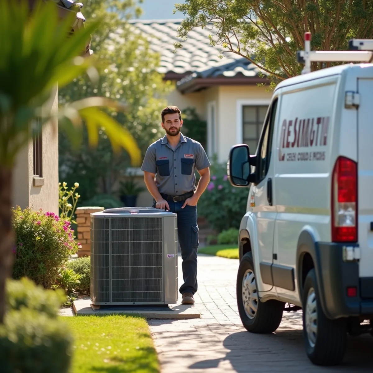 HVAC Poway CA technician completing an HVAC job at a Del Mar, CA home