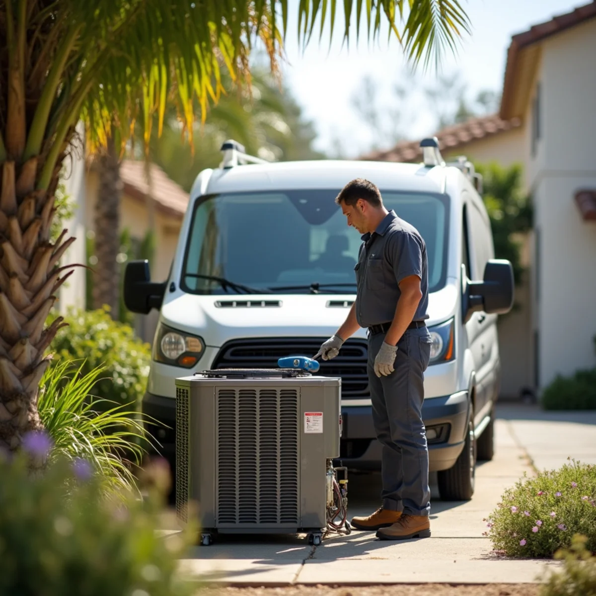 HVAC Poway CA technician completing an HVAC job at a Encinitas, CA home