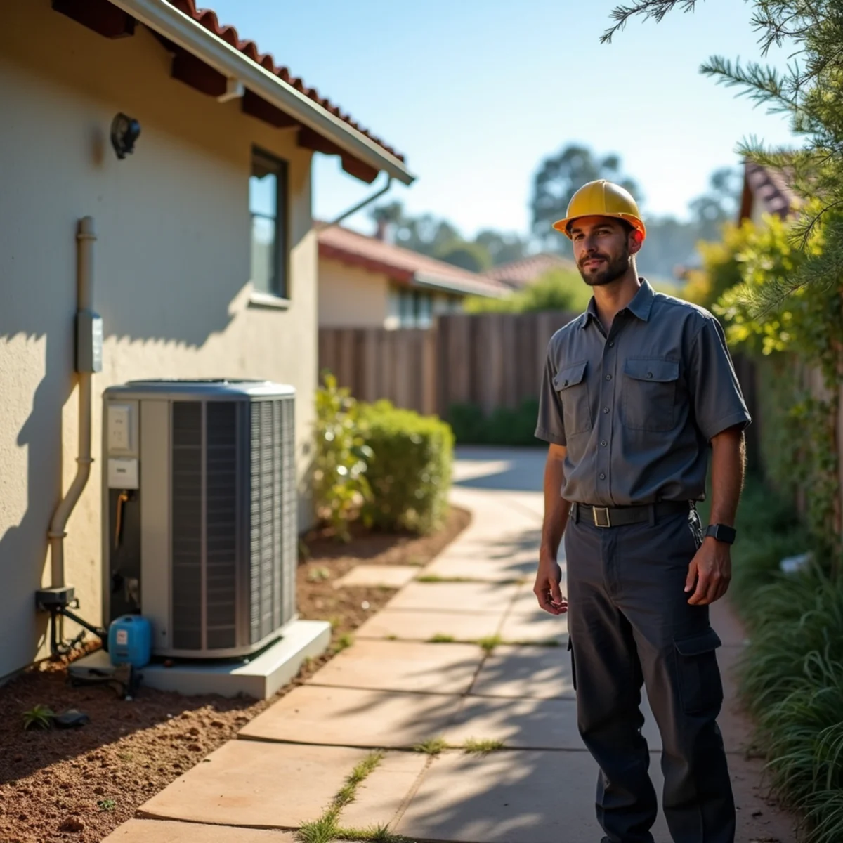 Mild coastal Encinitas, CA neighborhood with salt-air-rated HVAC serviced from Poway