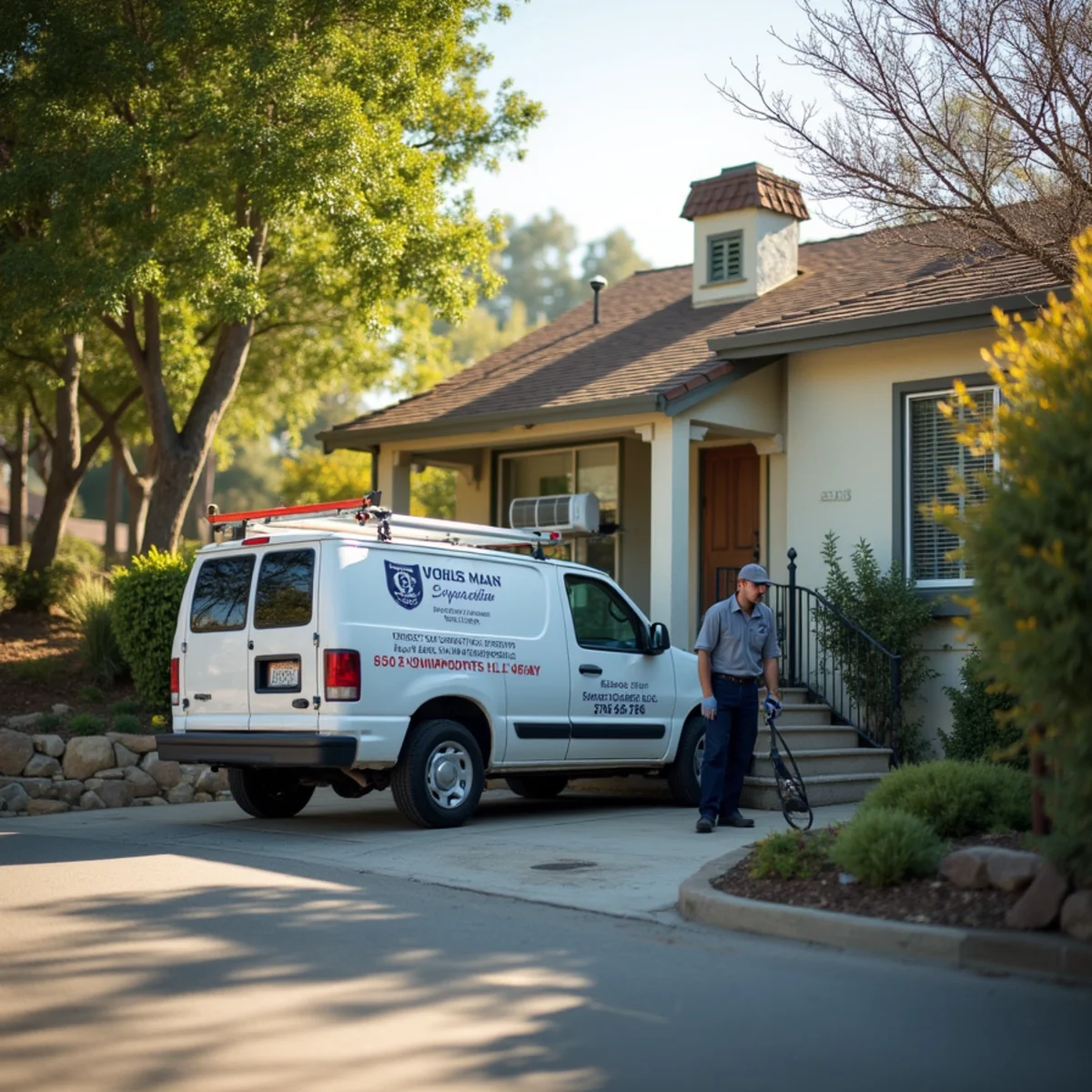 HVAC technician retrofitting an older hillside home in Eucalyptus Hills between Lakeside and Santee, CA