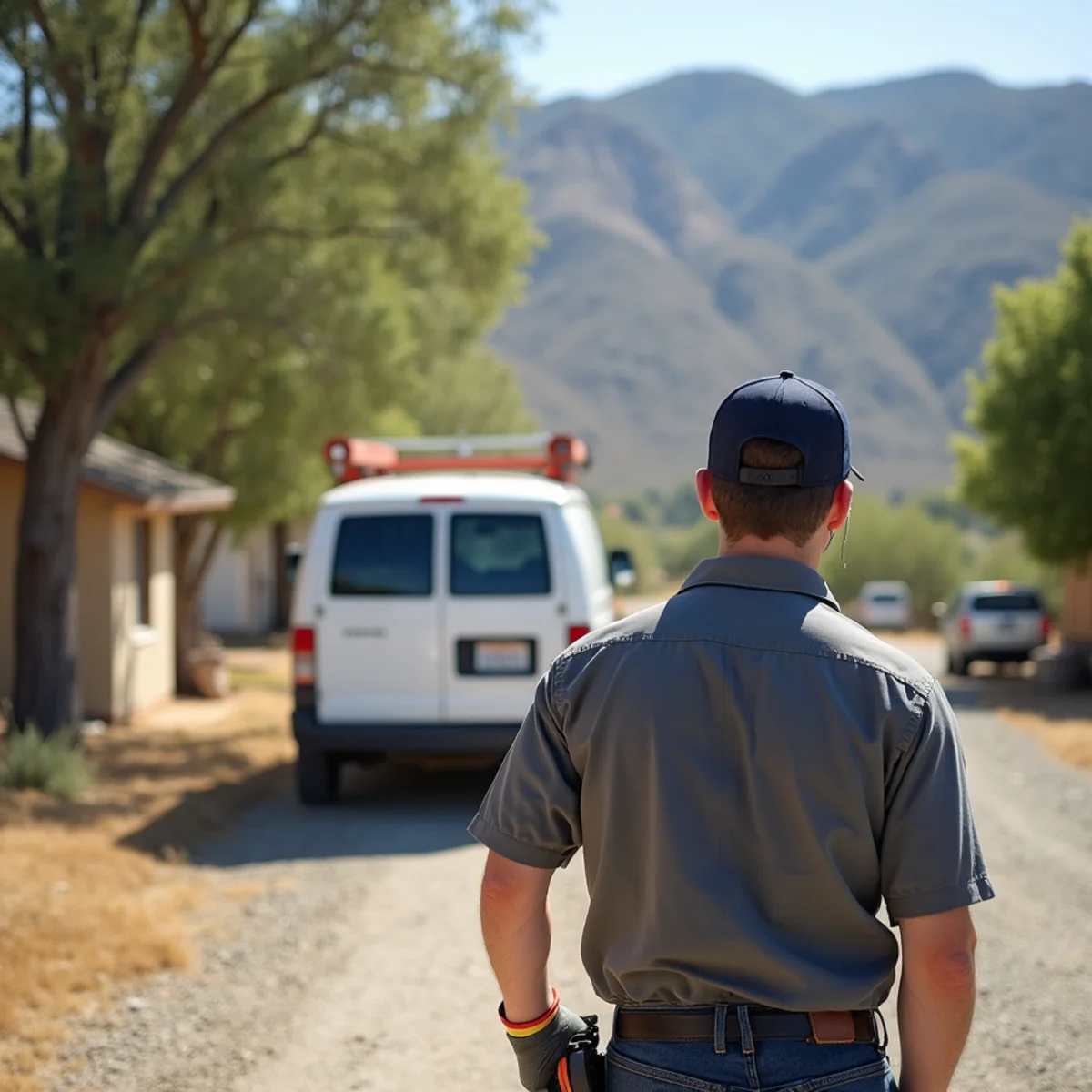 HVAC Poway CA technician completing an HVAC job at a Hidden Meadows, CA home
