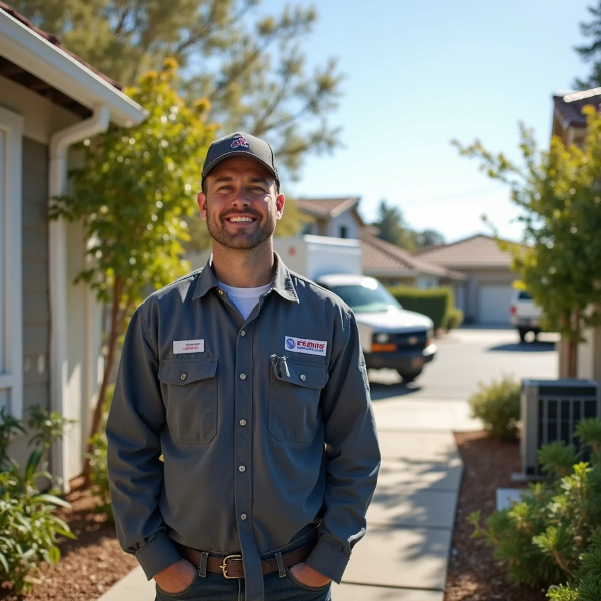 HVAC Poway CA technician completing an HVAC job at a La Jolla, CA home