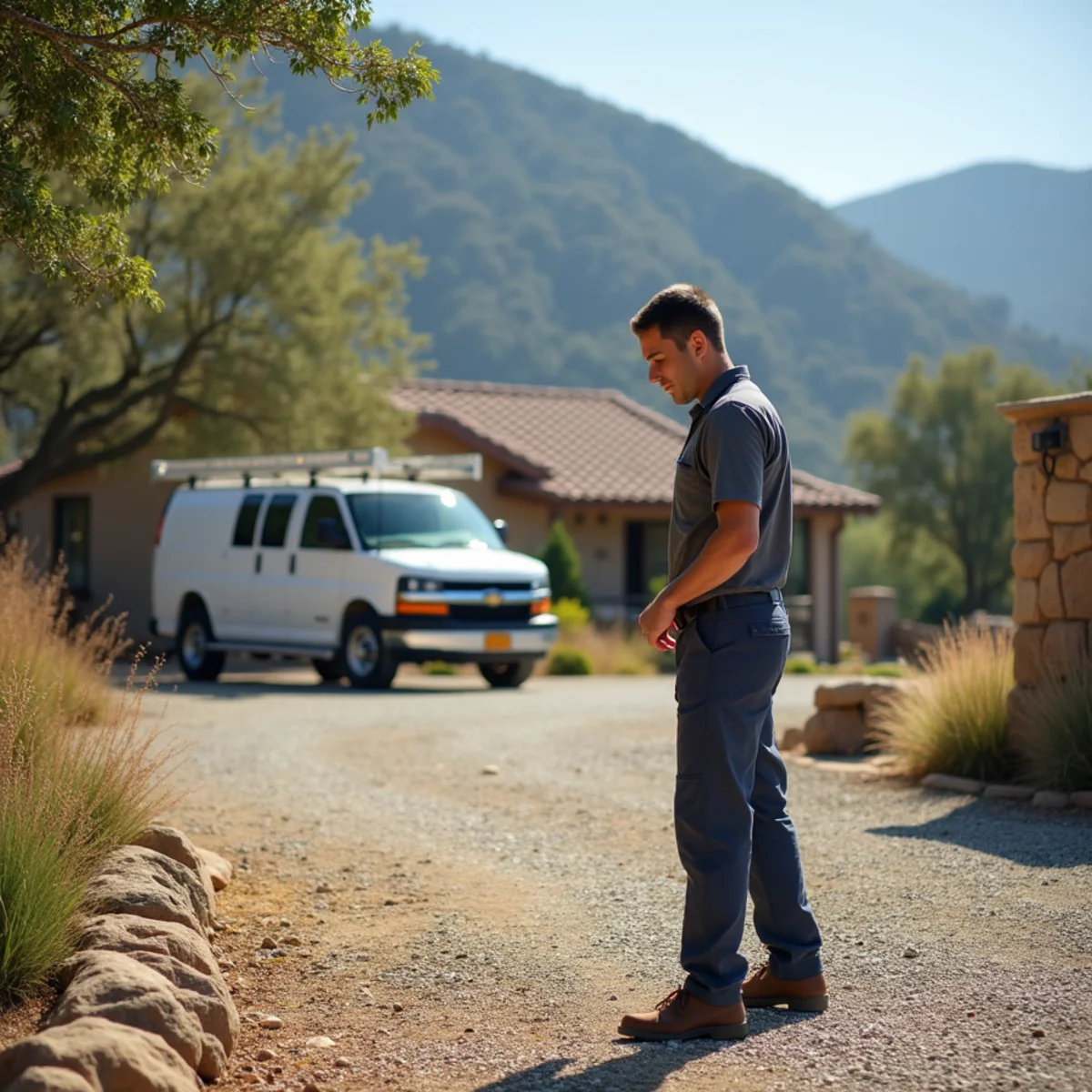 HVAC Poway CA technician completing an HVAC job at a Rancho Peñasquitos, CA home