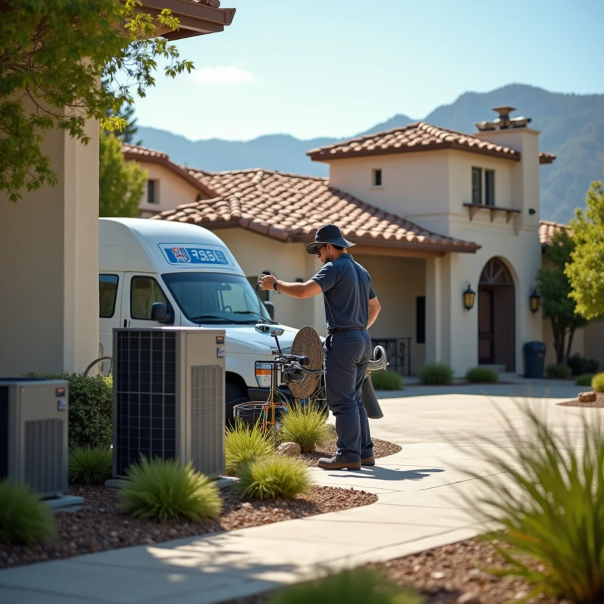 HVAC Poway CA technician completing an HVAC job at a Rancho Santa Fe, CA home