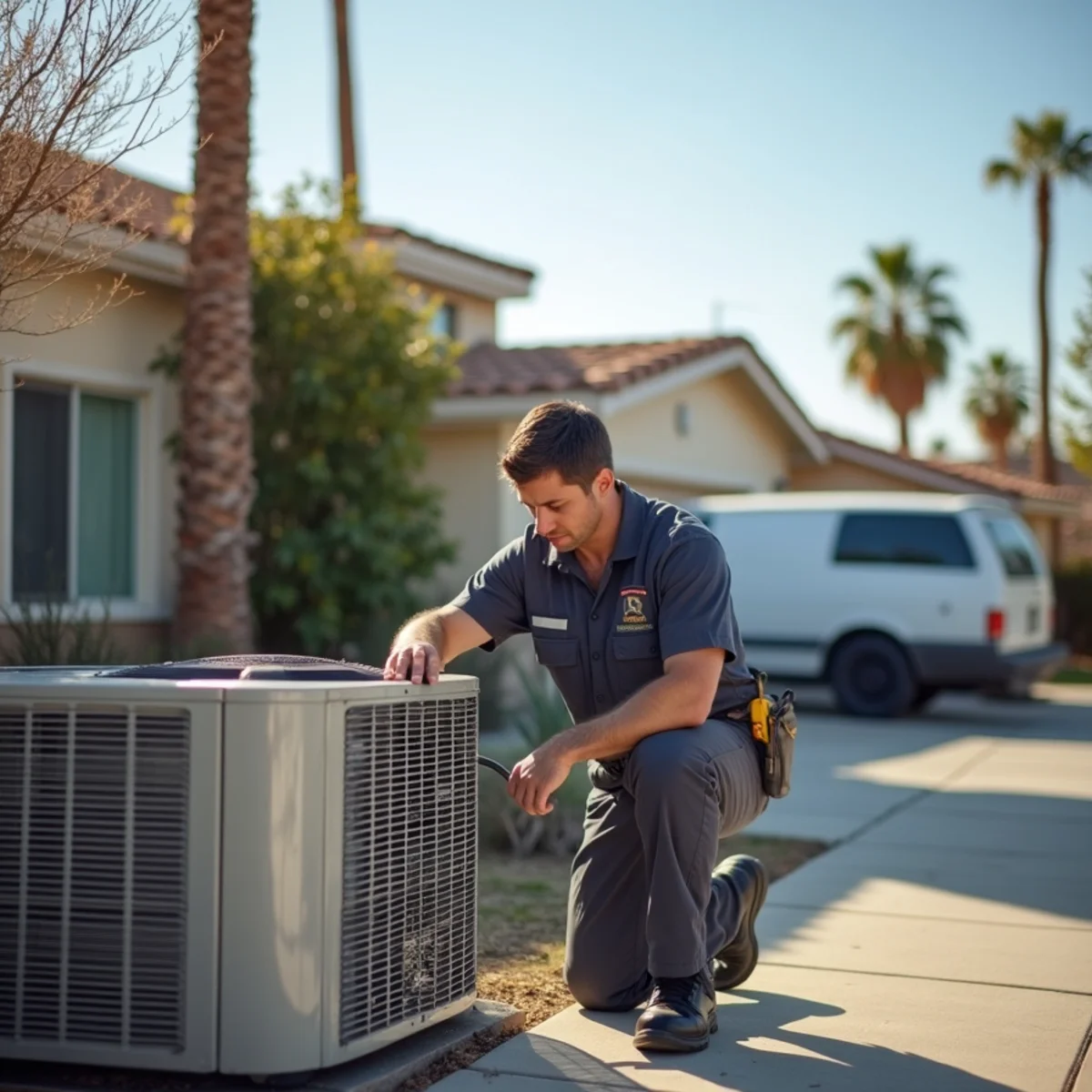 HVAC Poway CA technician completing an HVAC job at a Sabre Springs, CA home