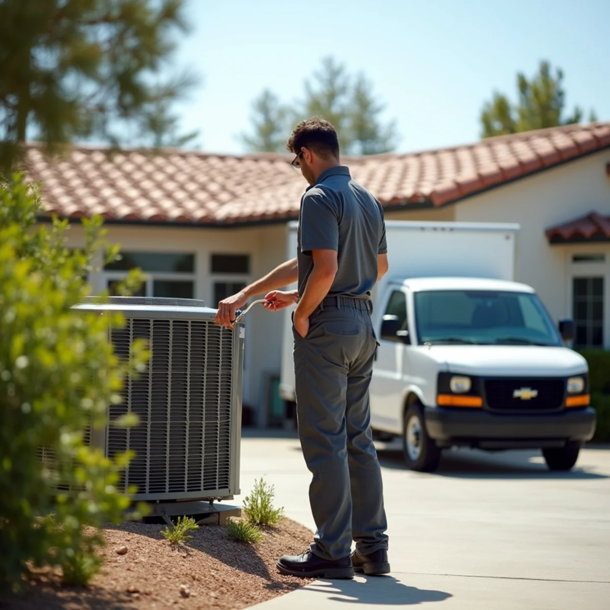 HVAC Poway CA technician completing an HVAC job at a San Diego Country Estates, CA home