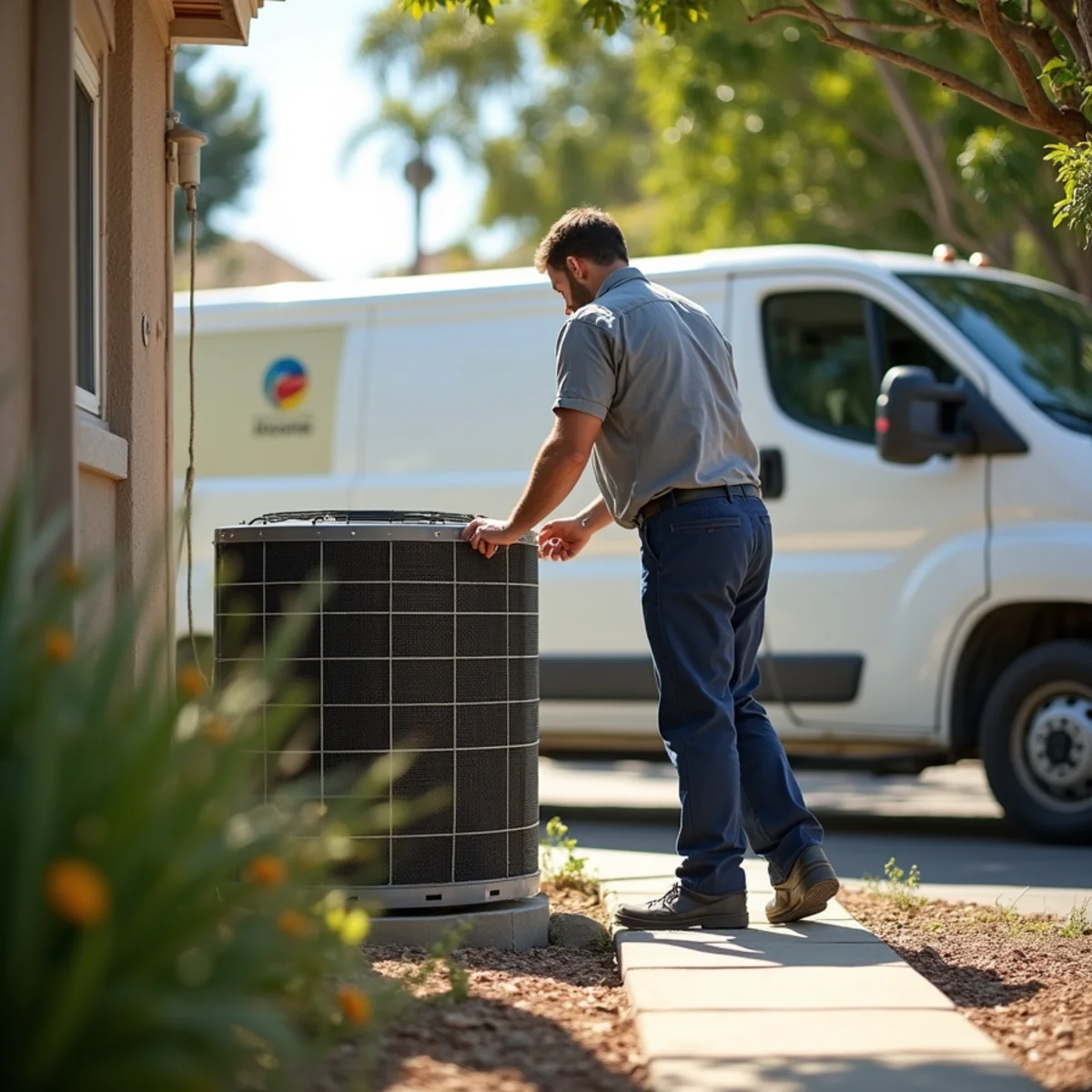 HVAC Poway CA technician completing an HVAC job at a San Diego County, CA home
