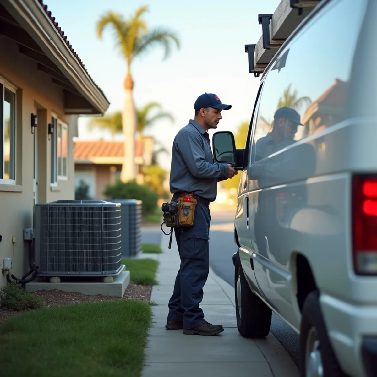 HVAC Poway CA technician completing an HVAC job at a San Marcos, CA home