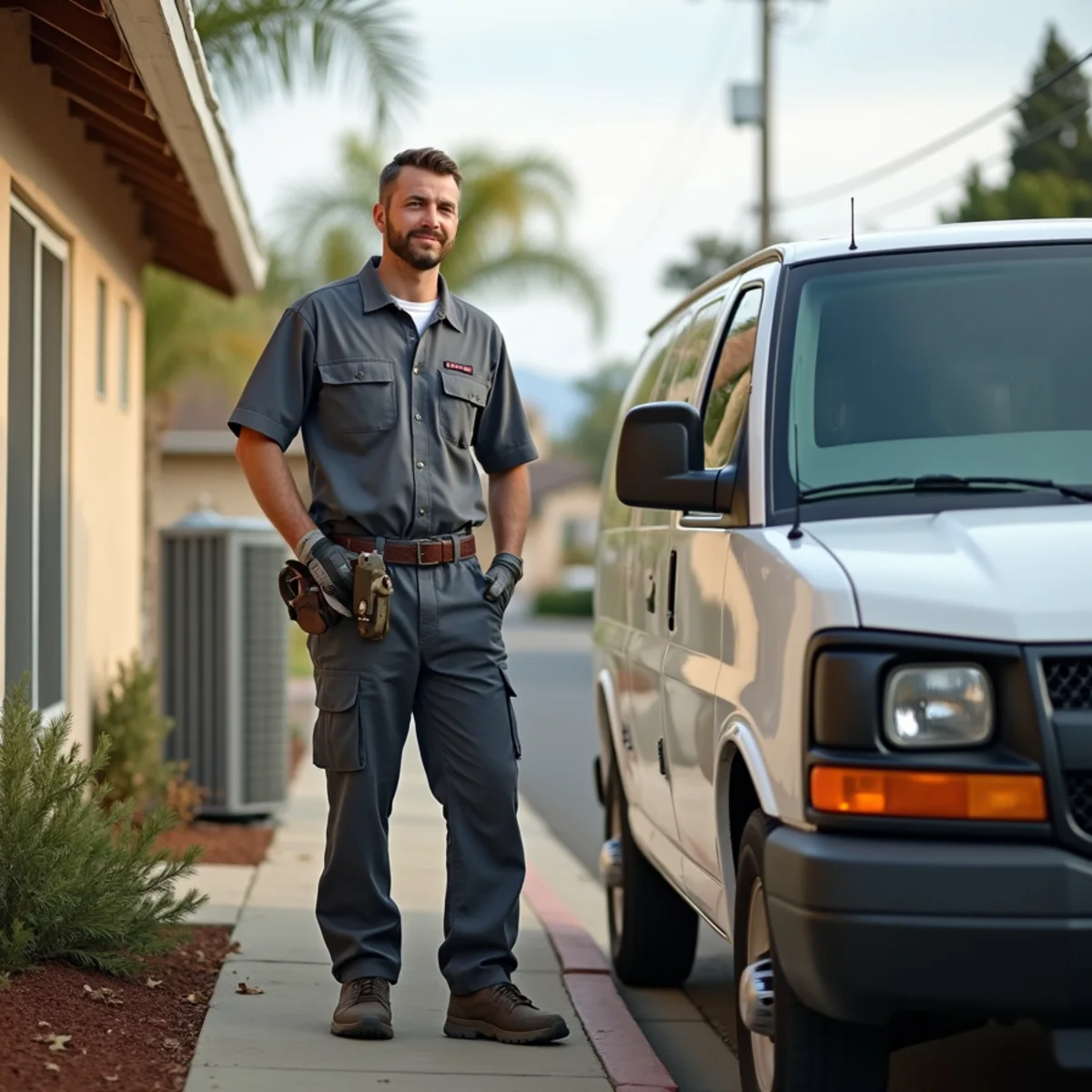 HVAC Poway CA technician completing an HVAC job at a Santee, CA home