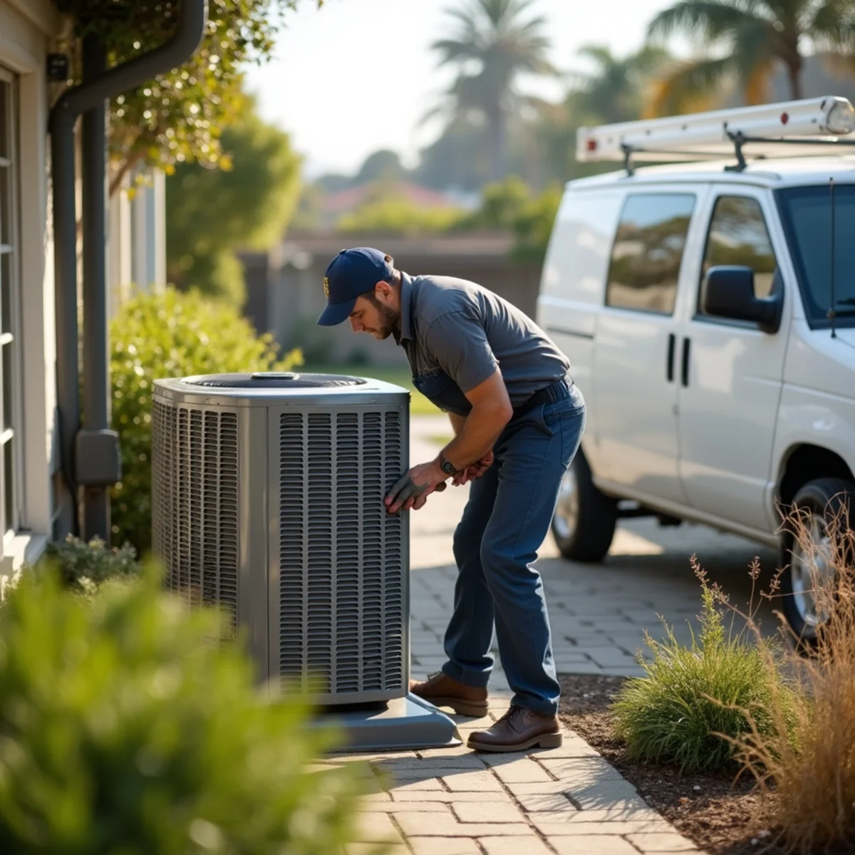HVAC Poway CA technician completing an HVAC job at a Solana Beach, CA home