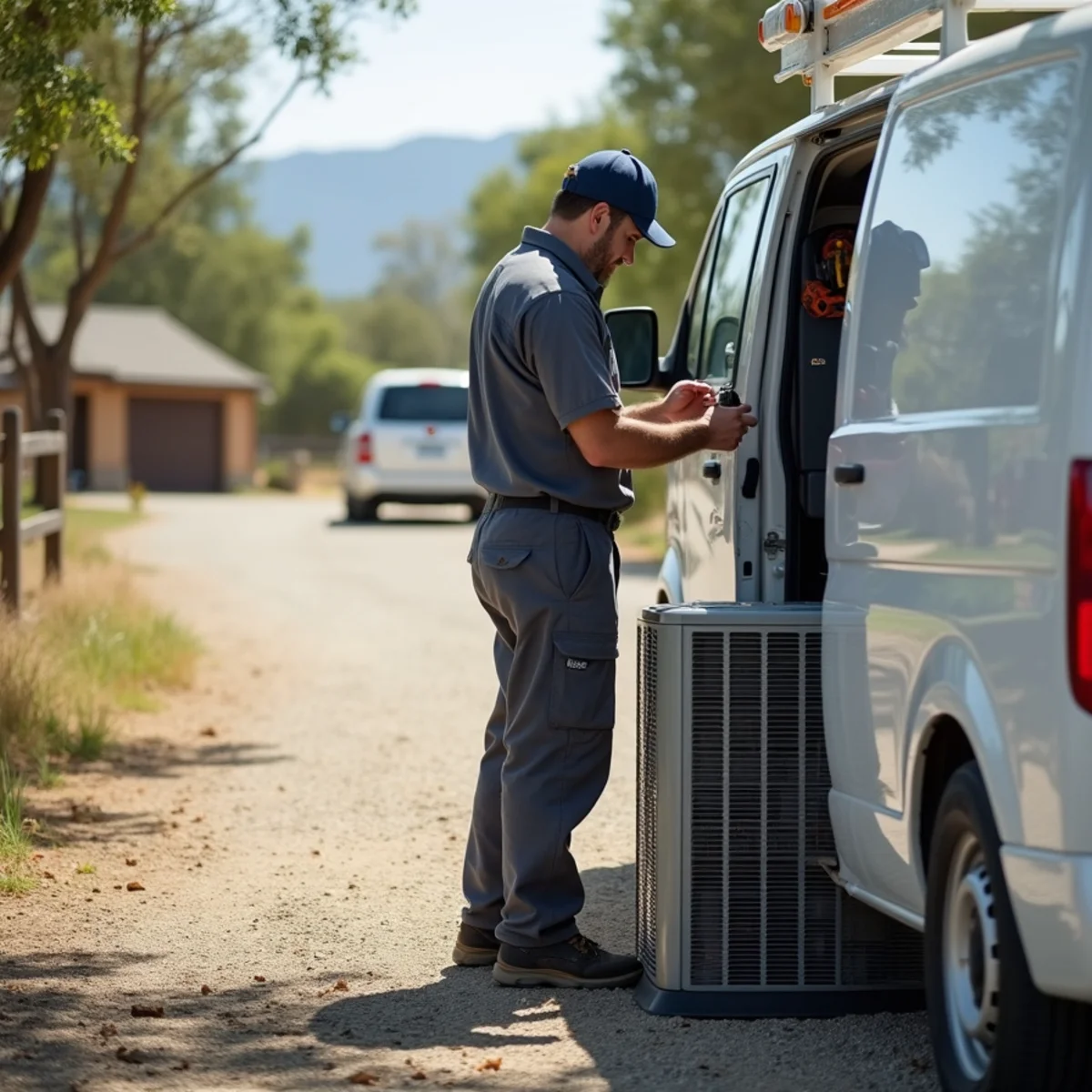 HVAC Poway CA technician completing an HVAC job at a Spring Valley, CA home