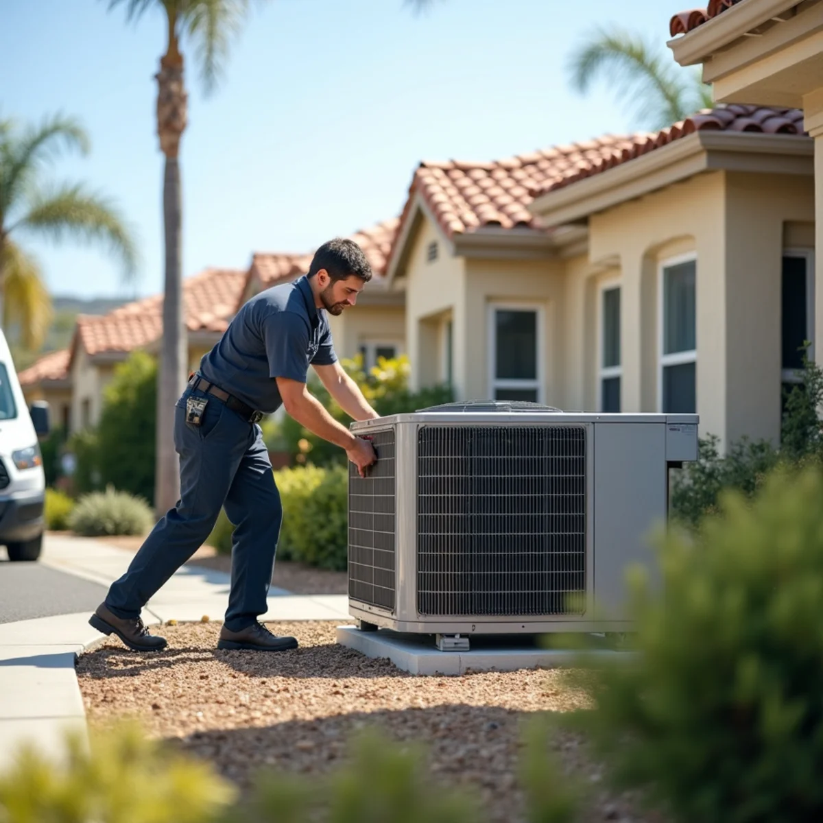 HVAC Poway CA technician completing an HVAC job at a Valley Center, CA home
