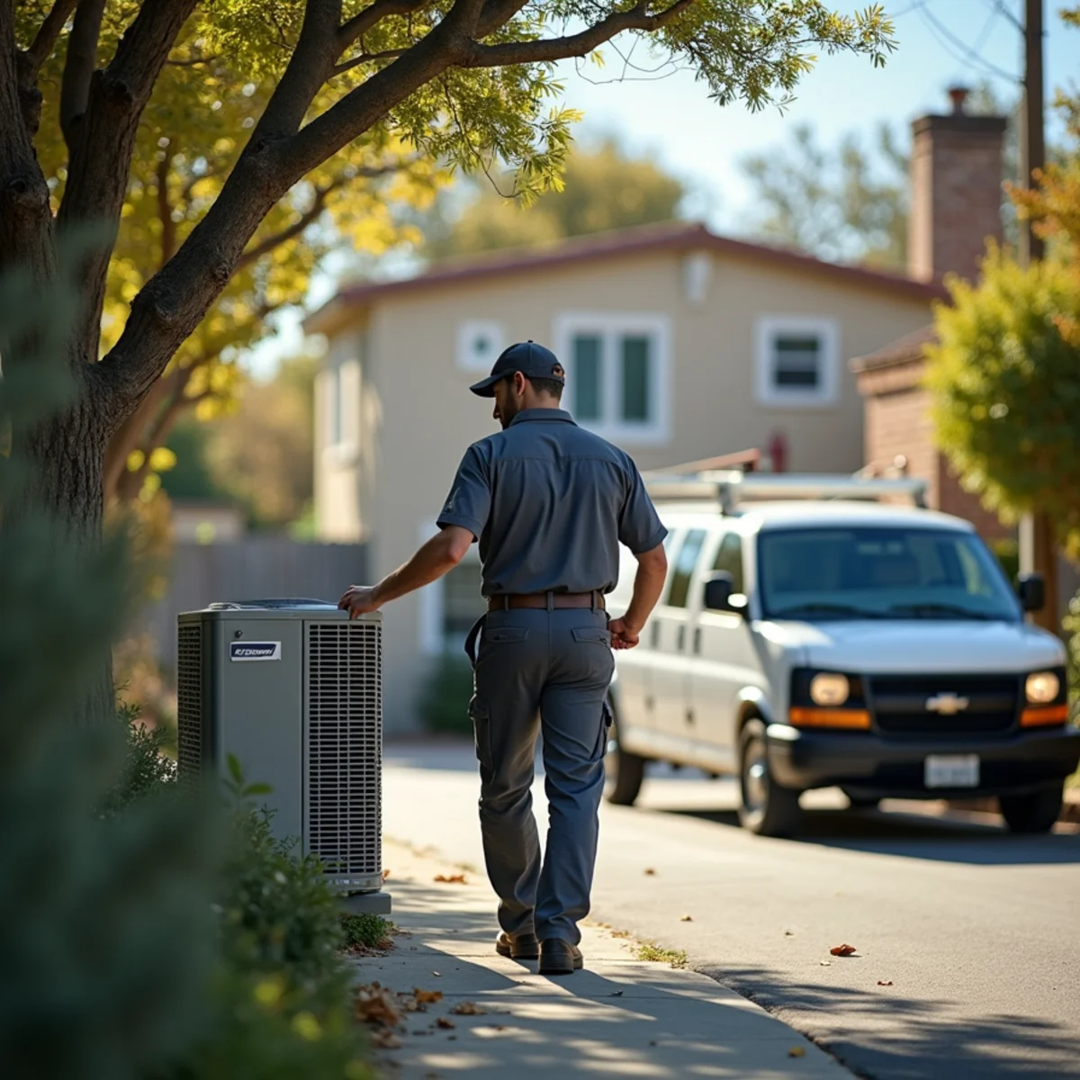 HVAC Poway CA technician completing an HVAC job at a Vista, CA home